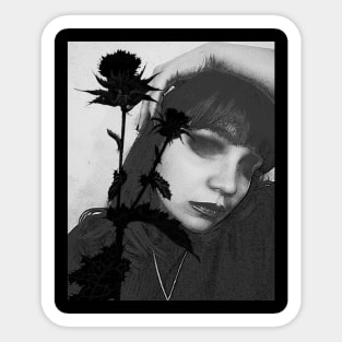 goth girl with the black rose Sticker